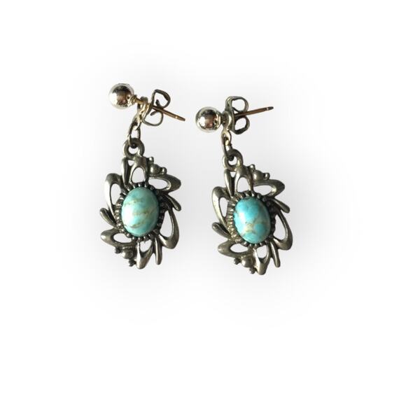 Pewter tone faux turquoise cabochon convertible charm post earrings - Picture 1 of 9